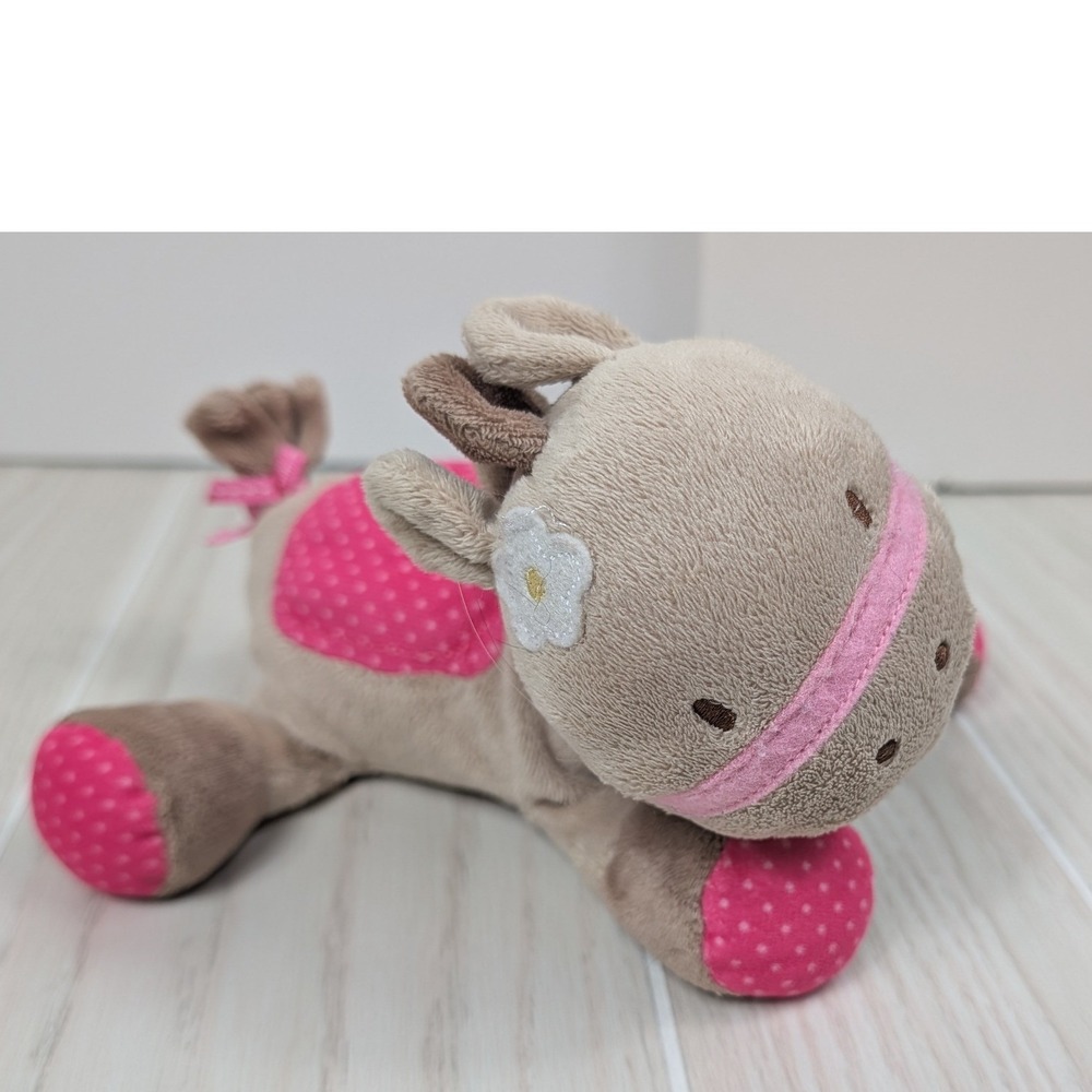 Carters Just One Year Joy Pony Horse Plush Brown Tan Pink Polka Dot Head Flower